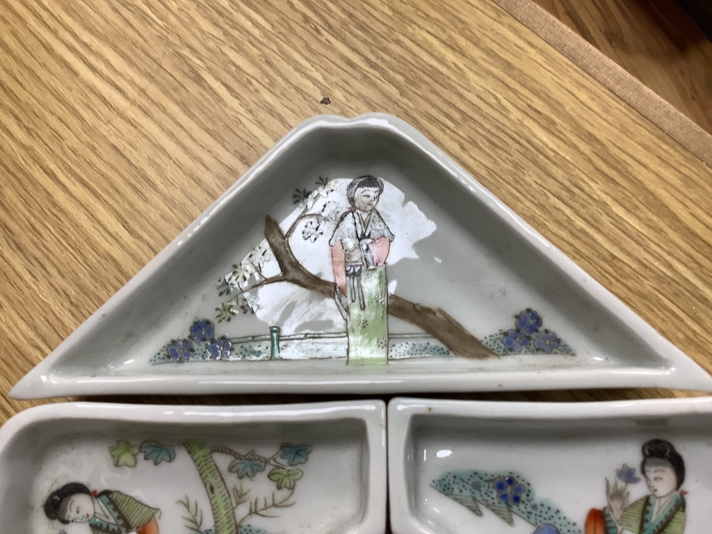 A Chinese famille rose nine piece supper set